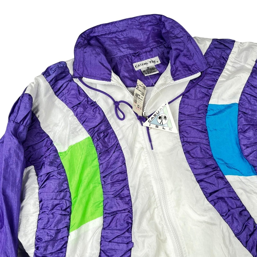 Casual Isle Vintage 90s Colorblock Windbreaker Jacket Purple White Neon Mens M
